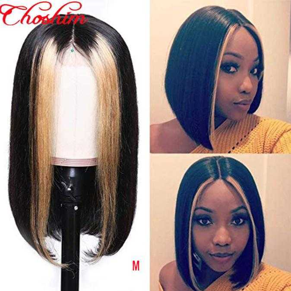 

brazilian highlight ombre blonde 13x4 lace front wig human hair choshim short cut bob wig glueless remy pre plucked for women, Black;brown