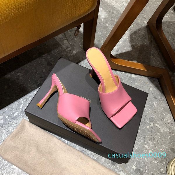 

2020 designer women slippers square mules toe sandal stretch sandals goatskin high heel sandals luxury lady wedding high heels multiple 09c, Black
