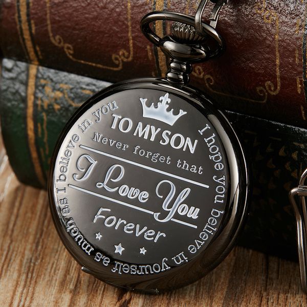 

pocket watch to my son i love you laser engraved quartz flip clock for children's fob chain clock kids gifts present for son, Slivery;golden