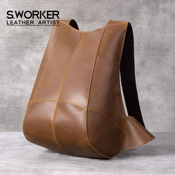 

s.worker vintage genuine cowhide leather anti-theft backpack original design shoulder bag 2020 new personalized