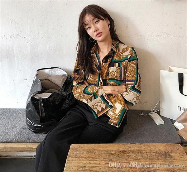 

весна женской цифровой printed блуза вскользь женщины нагрудных шей tshirts модельер шифоновый с помощью кнопки одежды, White