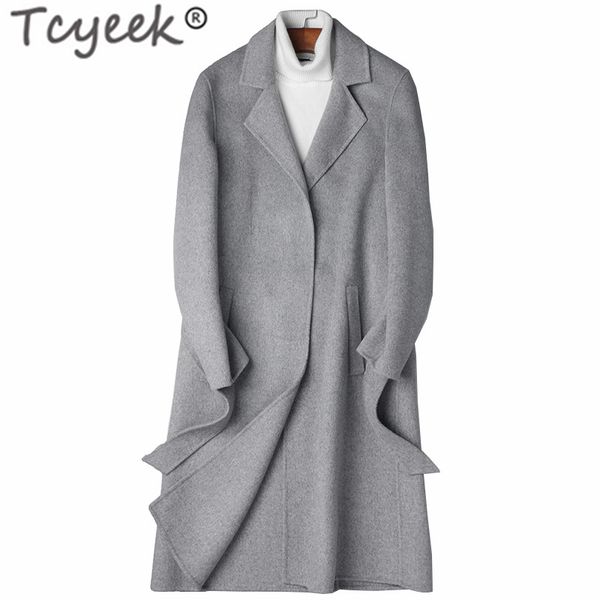

tcyeek 2019 new brand jacket winter wool coat men casaco korean fashion warm long woolen coat autumn streetwear cloth hiver 8809, Black