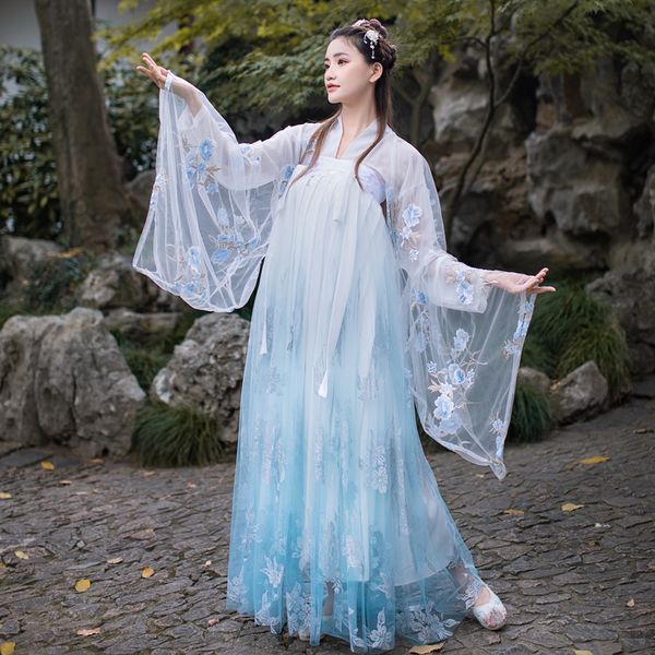 

blue dance costumes embroidery hanfu women fairy dress ladies performance clothing singers festival rave outfit 3 pcs dc3194, Black;red