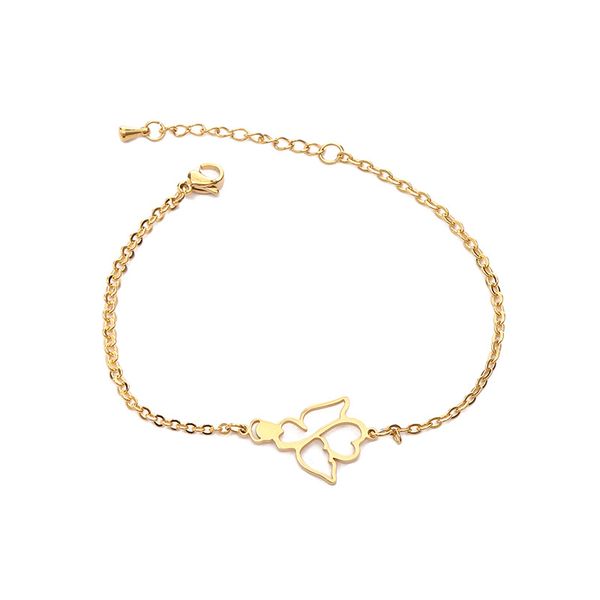 

fcy] cute sweetheart little angel ladies stainless steel bracelet simple three-color hollow jewelry, Black