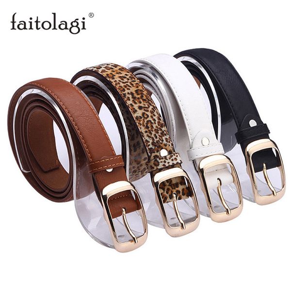 

punk leopard print strap waist belts pu leather women metal pin belt jeans pants waistband female cinturones para mujer, Black;brown