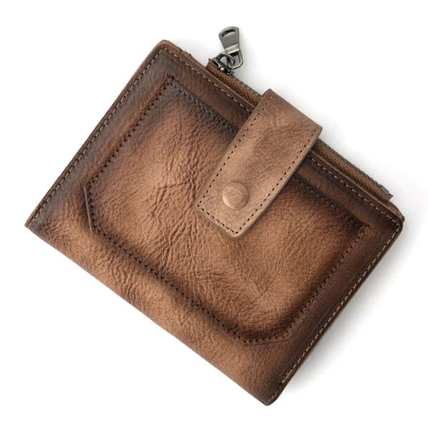 

vintage cowhide male zipper short purse money bag coin pocket multi-layer cash card holder men genuine leather bifold wallet, Red;black