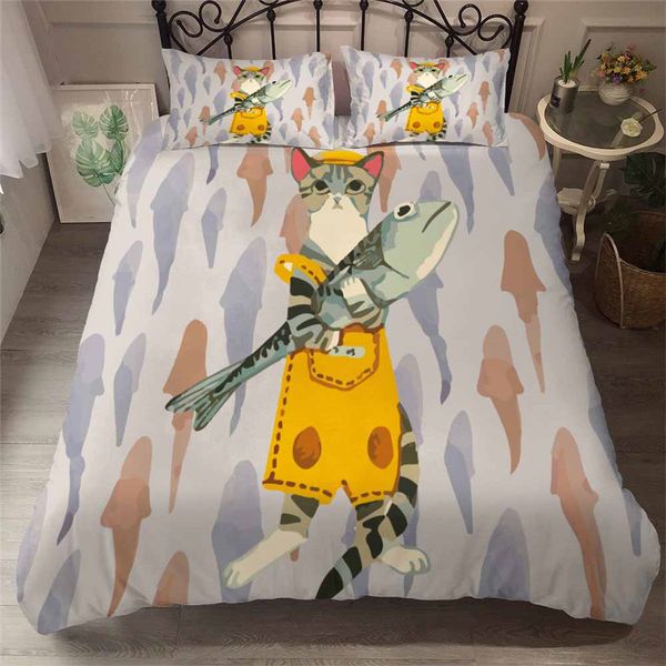 

helengili 3d bedding set cartoon cat print duvet cover set bedcloth with pillowcase bed home textiles #yc-94