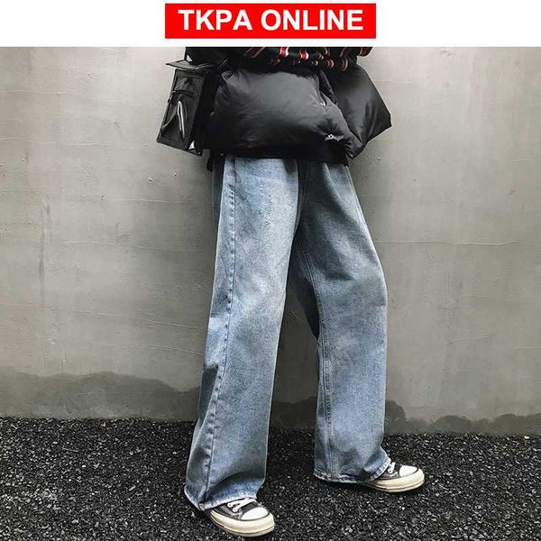 

men korean fashions high wasit jeans 2020 hip hop vintage straight harajuku harem pants blue streetwear denim clothing
