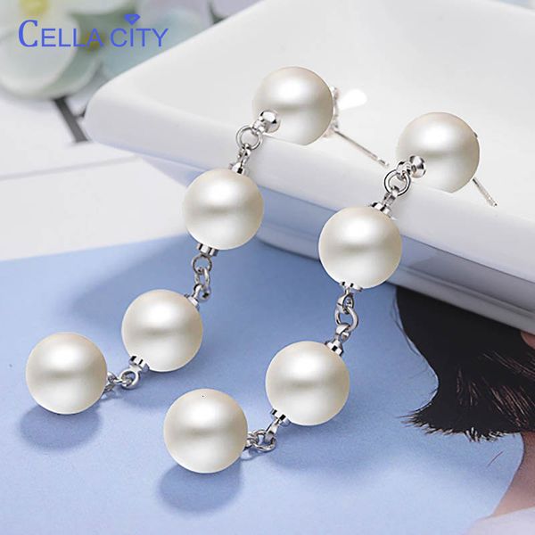 

cellacity korea silver 925 earrings with natural freshwater silver jewelry for women wedding party gift drop earring wholesale, Golden;silver