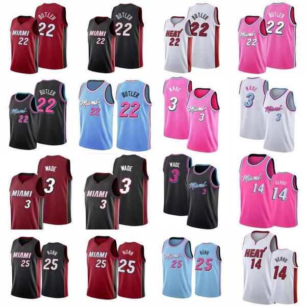 

ncaa dwyane 3 wade jimmy 22 butler basketball jersey mnes tyler 14 herro kendrick 25 nunn city shirt, Black;red