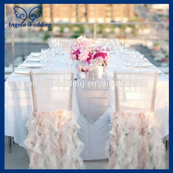 

ch005e popular wedding ruffled curly willow blush pink and ivory chair cover