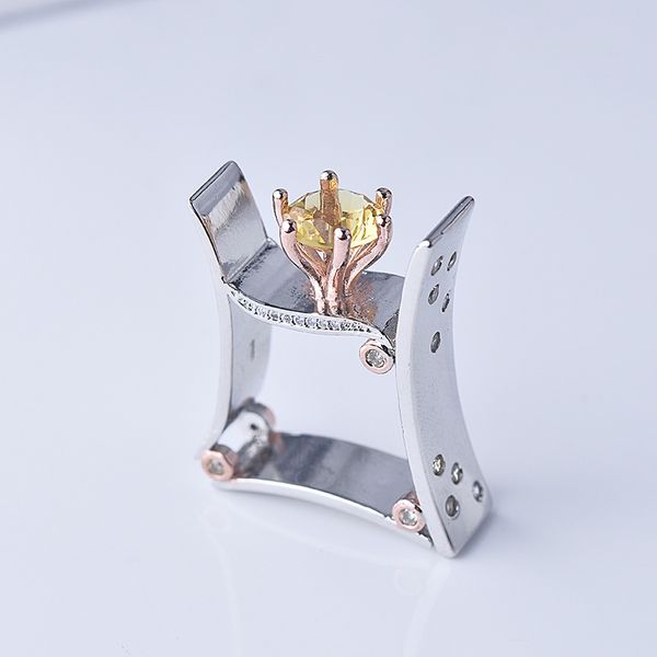 

kofsac 925 sterling silver ring for women fashion jewelry chic elegant crystal yellow rose gold silver geometric ring lady gift, Slivery;golden