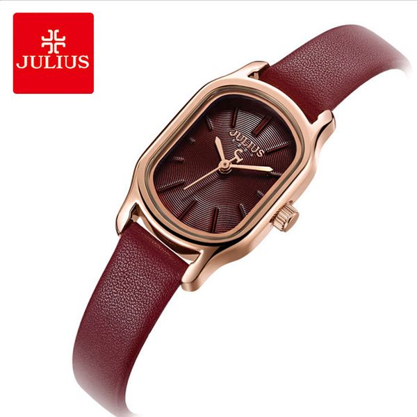 

julius lady retro square leather woman watch casual small dial quartz wristwatches female dress montre femme clock gifts, Slivery;brown