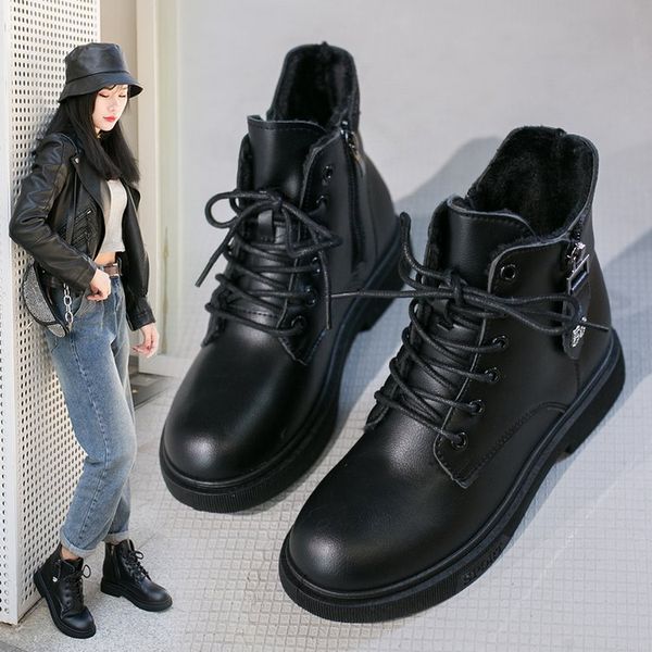 

lace up brand women's shoes elegant woman boots boots-women booties ladies low heels booties zipper winter footwear round toe, Black