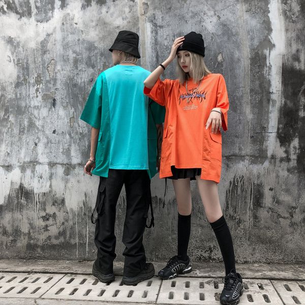 

нерегулярные свободные пара футболка лето повседневная большой карман печатных круглый вырез короткий рукав футболки, White;black