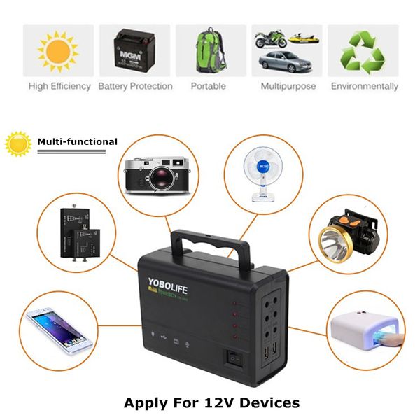 

led light usb charger 18v solar panel power storage generator home system kit rechargeable sealed lead-acid battery abs+pc 10w