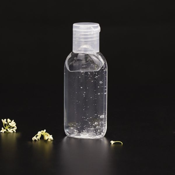 Flacone in plastica PET con gel disinfettante per le mani da 50 ml con flacone a forma piatta con tappo a scatto per liquido disinfettante fluido cosmetico