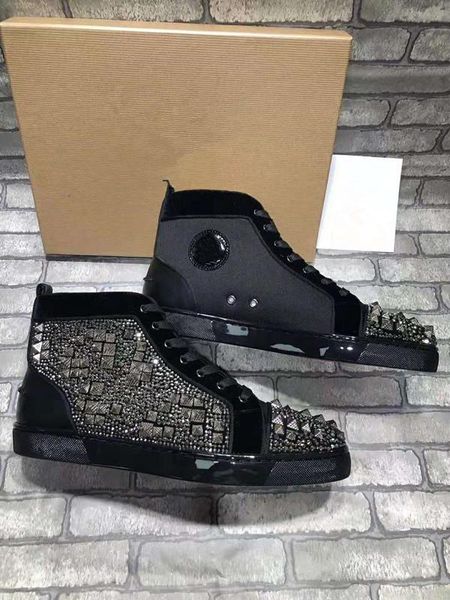 

original box,eu35-47]glitter mix no limit men's flat high-louisflat brand red bottom sneakers shoes,perfect party dress11, Black