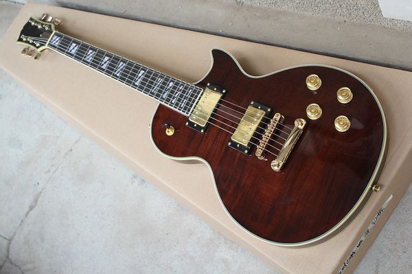 

factory custom red brown electric guitar with rosewood fretboard,flame maple veneer,gold hardware,can be customized