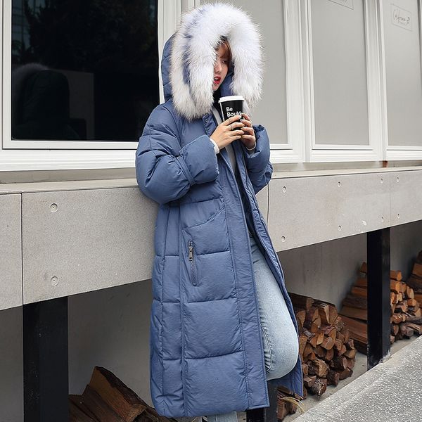 

new fashionable women down parkas long hooded fur coat winter jacket ladies cotton padded jacket coat female thick solid outwear, Black
