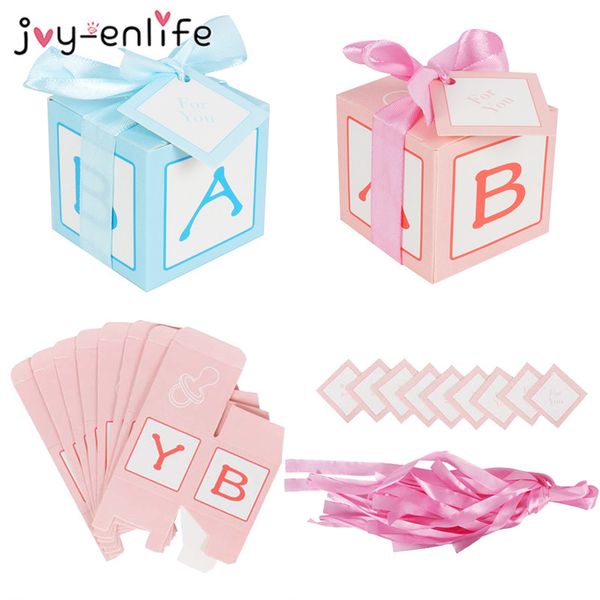 

10pcs baby shower candy box blue pink baby printed cards paper gift boxes decoration for babyshower boy girl 1st birthday party