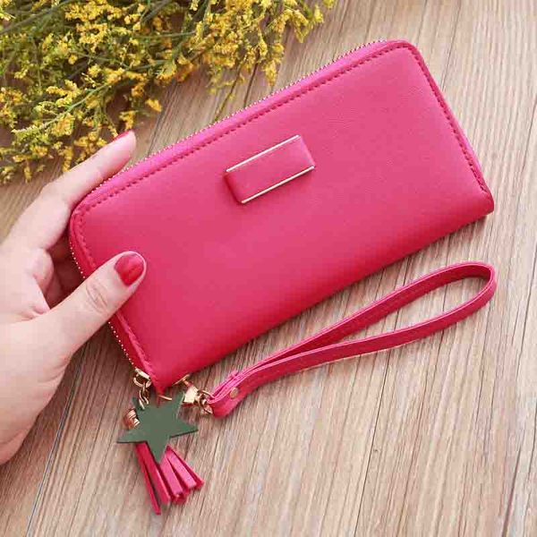 

women's leather wallet ladies small coin purse female solid money bag women kawaii purses slim minimalist long passport cover, Red;black