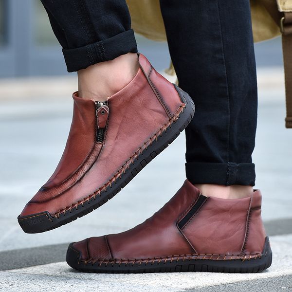 

new stylish british shoes for man fashion mens shoes male non-slip flat with zipper sewing men causal footwear size 38-48, Black