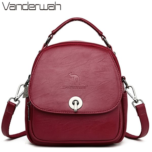 

kangaroo female soft leather backpack shoulder bags for lock women back pack casual backpack for teenage girls sac a dos