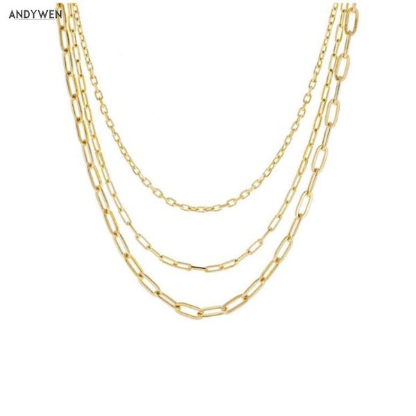 

andywen 925 sterling silver gold geometric rectangle chain thin thick women jewelry rock punk 2020 fashion statement
