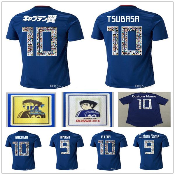 

cartoon number 2018 world cup japan soccer jersey captain tsubasa 10 oliver atom kagawa endo 9 hyuga custom 2019 2020 blue football shirt, Black