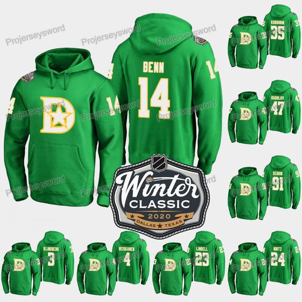 

2020 Winter Classic Jamie Benn Kelly Green Hoodie Esa Lindell Roope Hintz Ben Bishop Anton Khudobin Alexander Radulov Tyler Seguin Jerseys