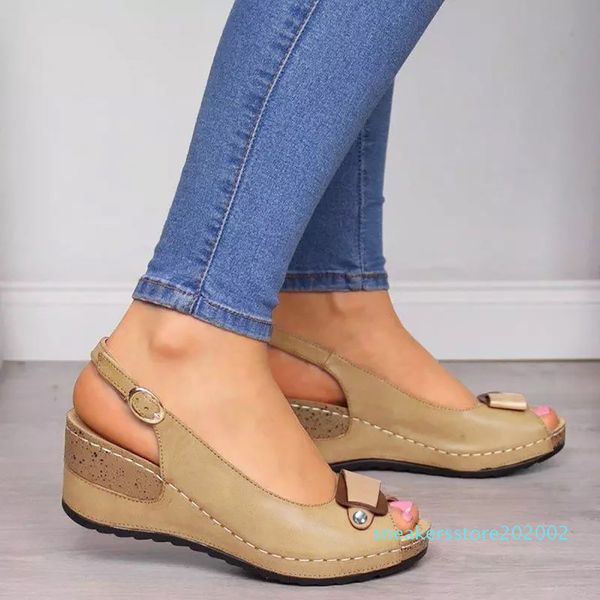 

rome casual sandals women wedges sandals pumps ankle buckle open toe fish mouth med summer women shoes fashion 2019 wedges shoes s02, Black