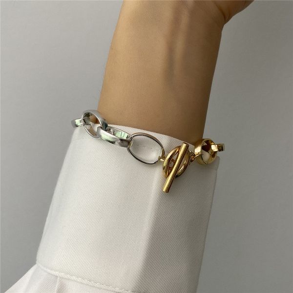 

handmade gold silver color chain bracelets for women exaggerated personality ot buckle bracelet men jewelry, Black