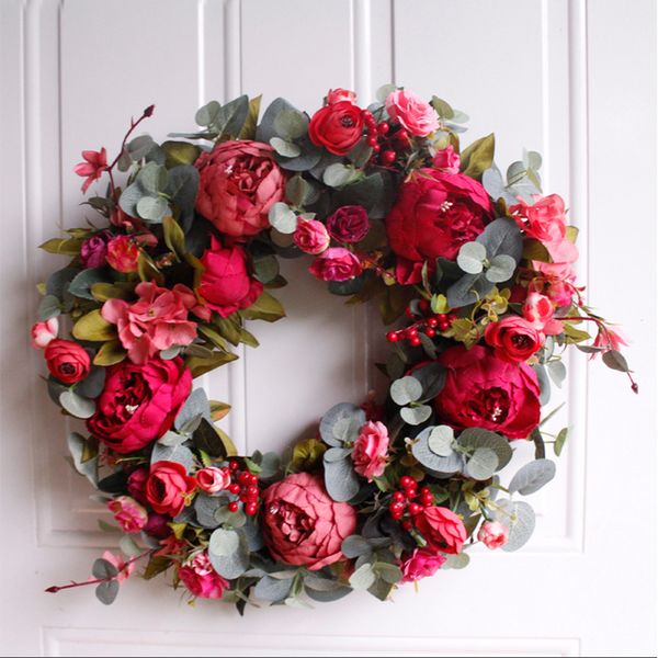 

autumn peony wreath christmas wreath red door wall hanging garland ornaments wall cumplea os decorations farmhouse