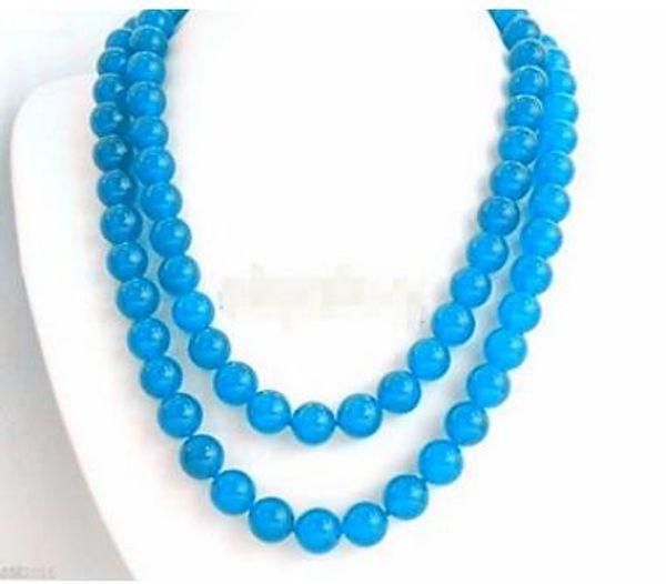 

natural 10mm blue round beads necklace 34, Silver