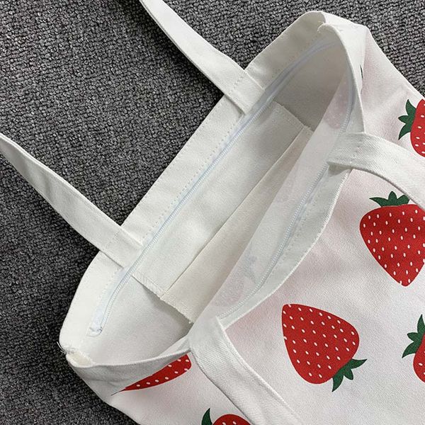 

women student shoulder bag strawberry printing canvas zipper for mobile phone travel k-best