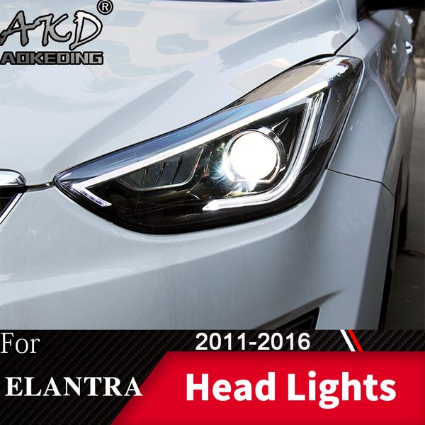 

head lamp for car elantra 2011-2016 headlights fog lights day running light drl h7 led bi xenon bulb car accessory