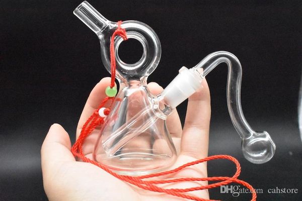 Mini Halskette Glas Tabak Bongs Wasserpfeifen Pyrex Bohrinseln Bubbler billige bunte Wasserbong Perkolator Pfeife mit 10mm Schüssel und