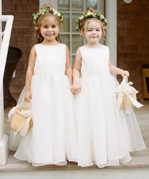 

round floor length waist with lace white flower girl dresses for wedding party, White;blue