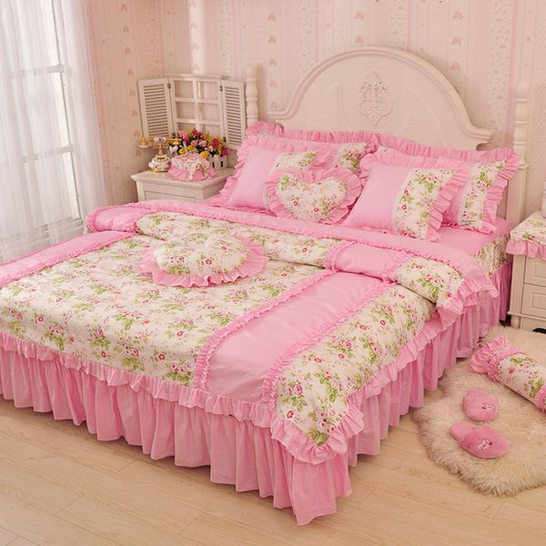 Luxury Pink Green Blue Ruffle Bedding Set Twin Full Queen King