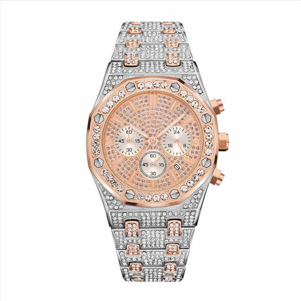 

womens mens luxe wach fashion diamonds stainless steel clock quartz movement waterproof watches men's fashion wristwatches 05, Slivery;brown