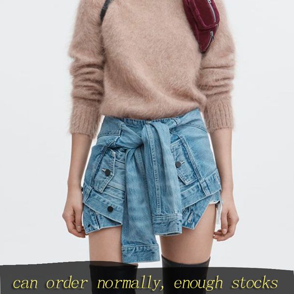 

deat 2020 new spring and summer fashion women shorts denim splices with sleeves fake two pieces female wf61405xl, White;black