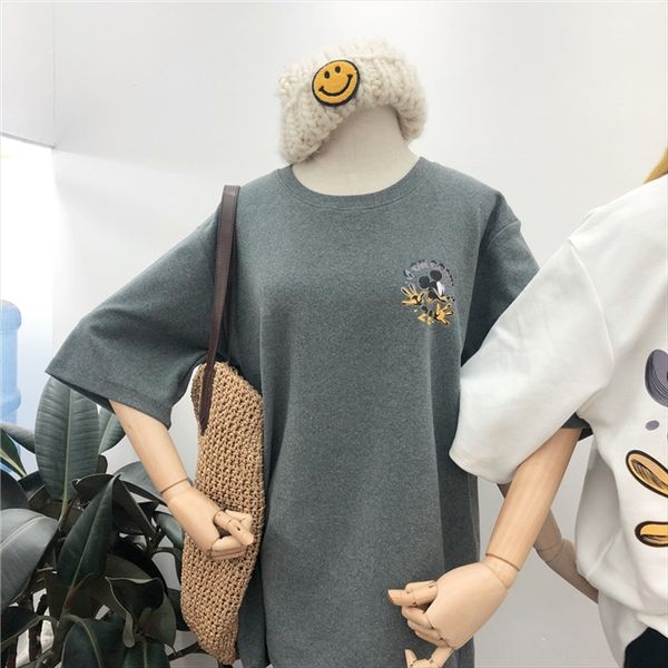 

e1667 large edition thickened half sleeve pullover base female 19 t-shirt pullover cartoon letter t-shirt before and after winter women, White