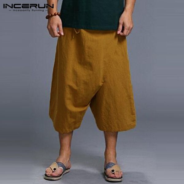 

summer hiphop dance harem pants men baggy wide leg harajuku crotch calf length drawstring vacation beach cool trousers joggers, Black