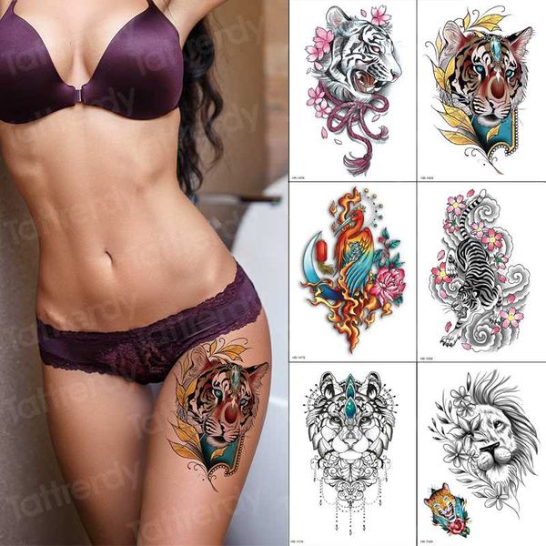 

temporary tatoo women fashion tiger lion tattoo pattern 6pcs/lot arm leg back animals tattoos for girl body stickers wholesale