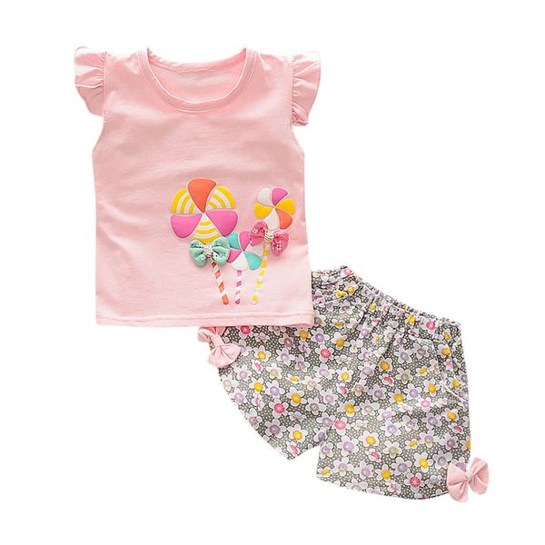 

szyadeou summer toddler kids baby girl lolly t shirt +floral shorts pants outfit clothes set 2019 wholesale l4, White