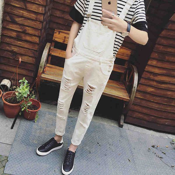 

men's jeans mens classic distressed denim overalls for juniors black white vintage bib pants ankle length ripped holes, Blue