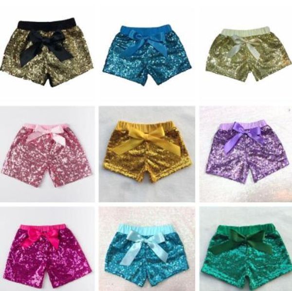 Kids designer shorts bebê meninas lantejoulas calças roupas infantil glitter bling dança boutique calças casuais moda bow princess shorts c331