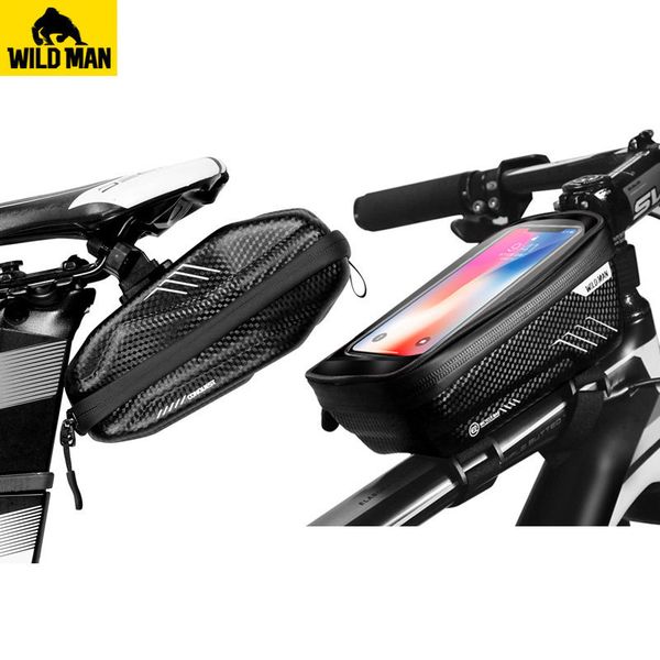 

wildman road bicycle bag rainproof 6.2 inch phone case touch screen mtb bag front tube cycling bike saddle tail tool