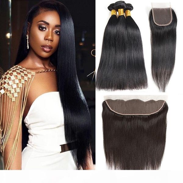 

raw virgin indian straight hair wefts with closure 8a unprocessed brazilian body wave human hair bundles with frontal deep water wave kinky, Black;brown